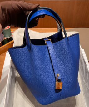 에르메스 피코탄 락18 블루 금장 끌레망스 악어가죽 핸들